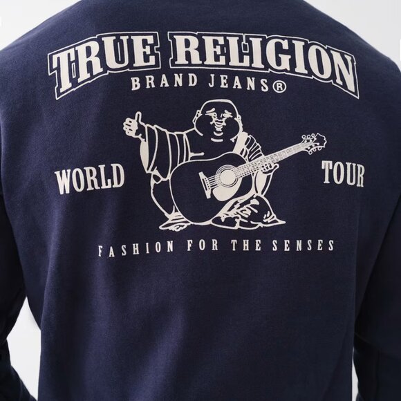 True Religion Buddha Full Zip Hoodie Navy Blue 2X XXL Mens Sweatshirt - Picture 3 of 8